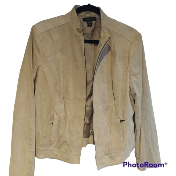 Valerie Stevens Jackets & Blazers - Valerie Stevens Tan Real Leather Zip Front Moto Jacket XL